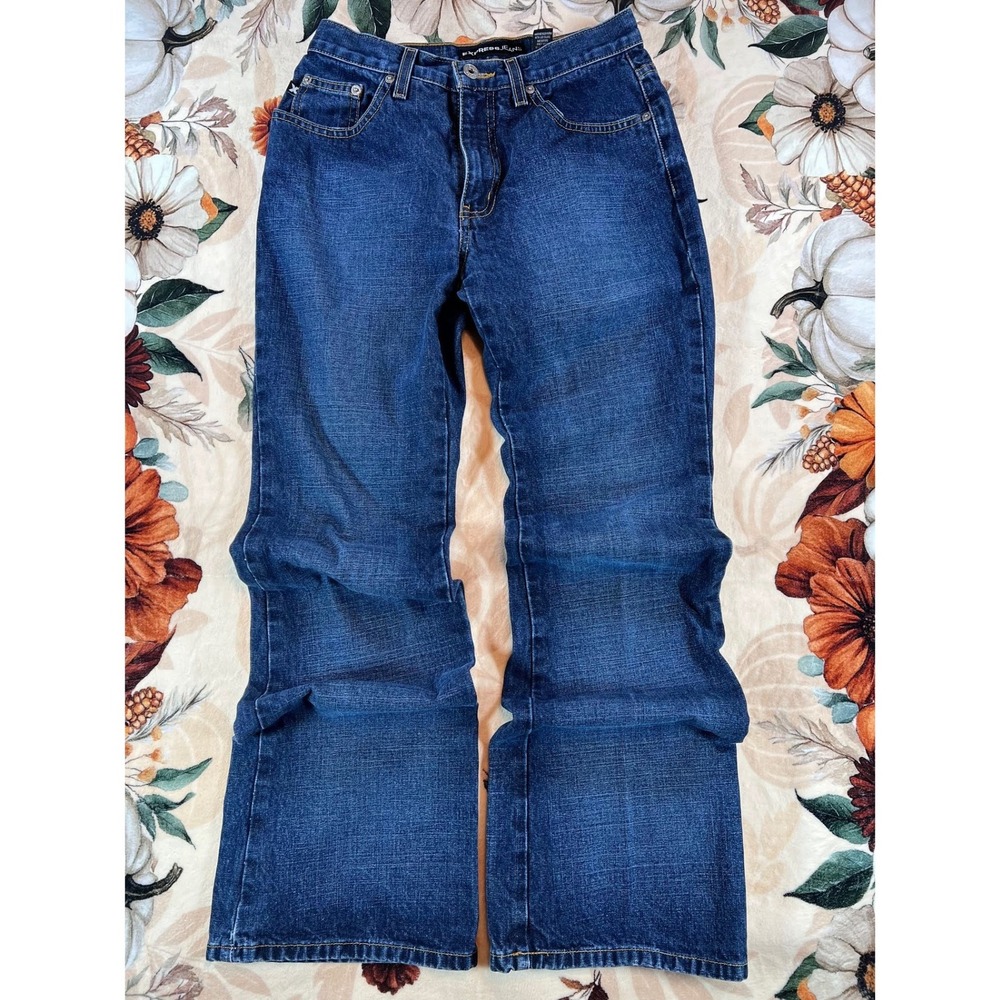 Vintage Y2K Express Extreme Flare Womens Dark Wash Bootcut Denim Size 5/6 L